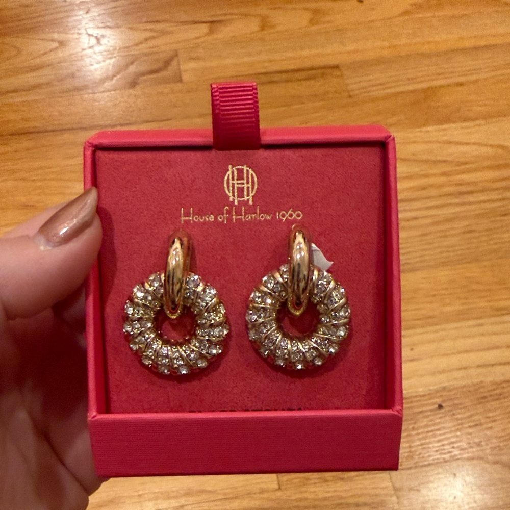 House of Harlow Gold Crystal Hoop Earrings